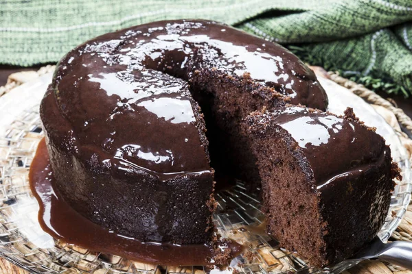 Pastel Chocolate Con Salsa Chocolate —  Fotos de Stock