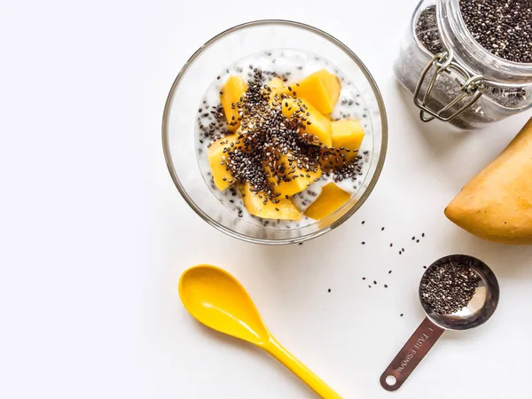 Mango yogurt with chia seeds — Stock Photo, Image