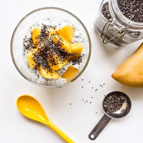 Mango yogurt with chia seeds — Stock Photo, Image