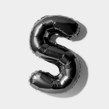 S harfi, Siyah folyo balon alfabesi kırpma yolu ile beyaz bir arkaplan üzerinde izole