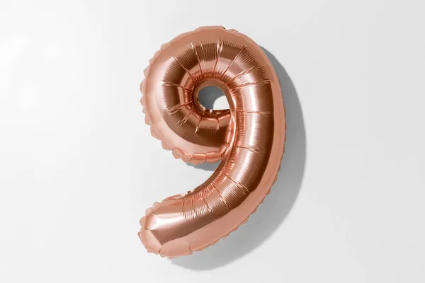 Number Rose Gold Foil Balloon Number Nine Isolated White Background — Stock Photo, Image