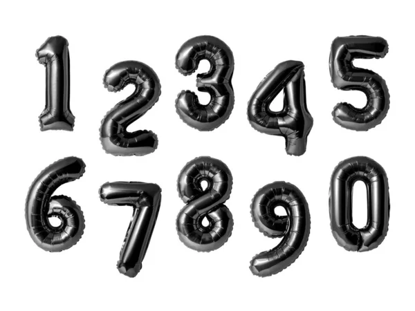 Set Numbers Black Foil Balloon Number Isolated White Background Clipping — Stock Photo, Image