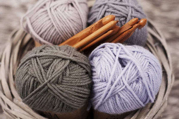 Yarns Basket Crochet Hooks Harmonious Colors Knitting Crocheting Supplies  Stock Photo by ©Lindiz 193087344