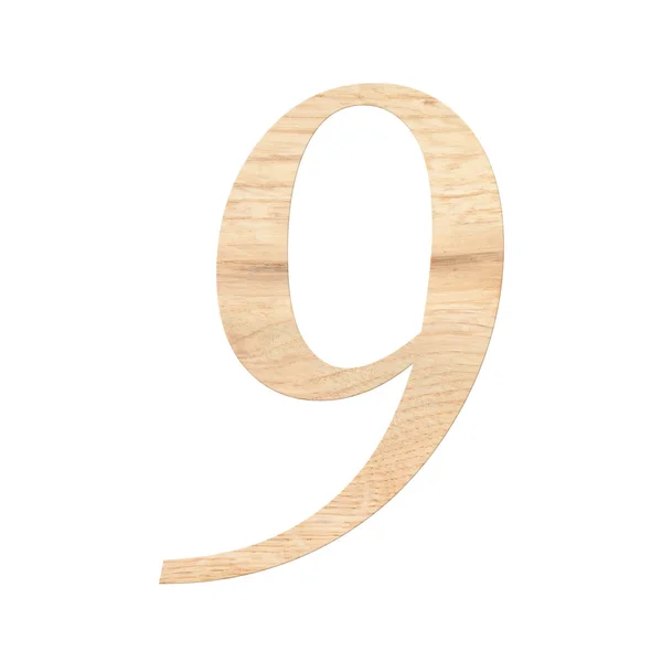 Dřevěné číslice jeden symbol - 9. Izolované na bílém pozadí — Stock fotografie