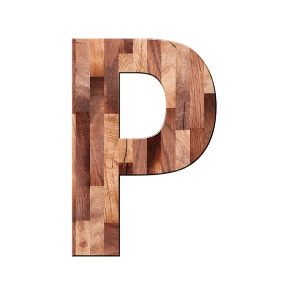Símbolo da letra do alfabeto do parquete de madeira - P. Isolado no fundo branco — Fotografia de Stock