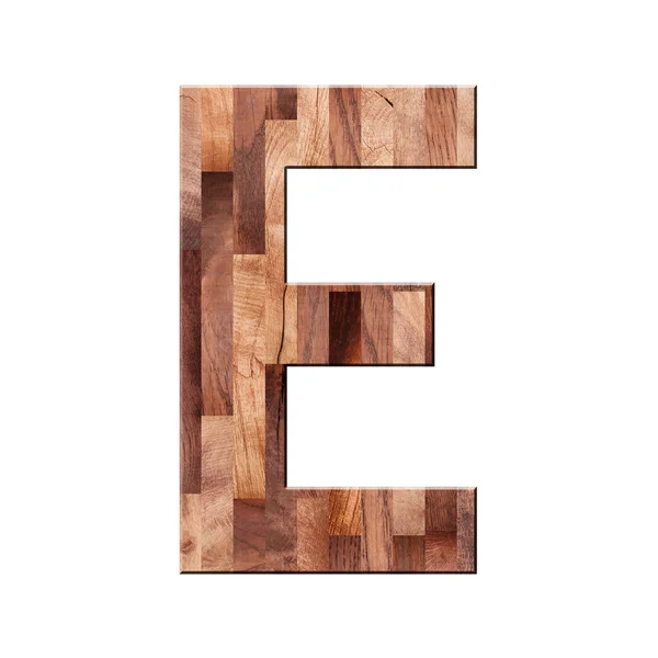 Wooden parquet alphabet letter symbol - E. Isolated on white background — Stock Photo, Image