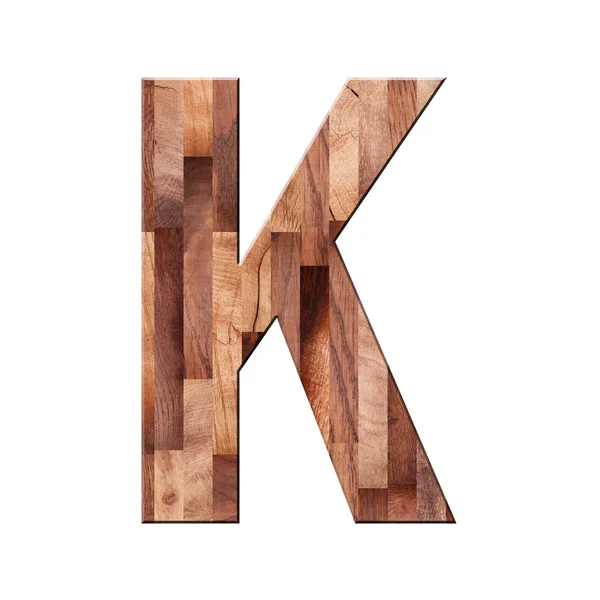 Wooden parquet alphabet letter symbol - K. Isolated on white background — Stock Photo, Image