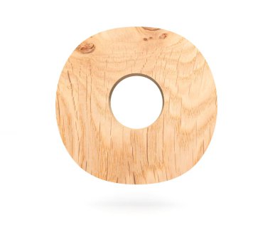 Dekoratif ahşap alfabe sayısı sıfır simgesi - 0. 3D render illüstrasyon. Beyaz arka plan üzerinde izole