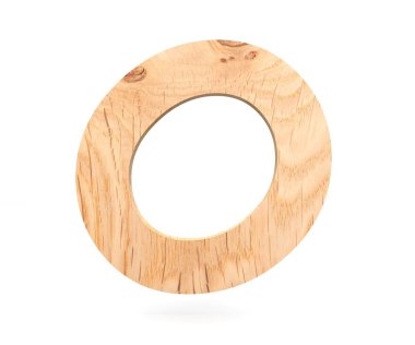 Dekoratif ahşap alfabe sayısı sıfır simgesi - 0. 3D render illüstrasyon. Beyaz arka plan üzerinde izole