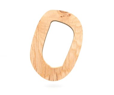 Dekoratif ahşap alfabe sayısı sıfır simgesi - 0. 3D render illüstrasyon. Beyaz arka plan üzerinde izole