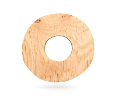 Dekoratif ahşap alfabe sayısı sıfır simgesi - 0. 3D render illüstrasyon. Beyaz arka plan üzerinde izole