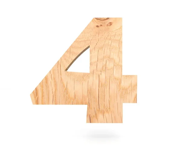 Decorative wooden alphabet digit four symbol - 4. 3d rendering illustration. Isolated on white background — Stock Photo, Image