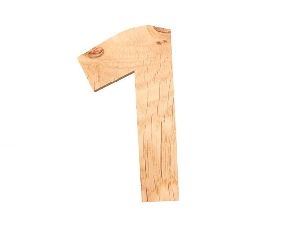 La cifra di alfabeto decorativa di legno un simbolo - 1. Illustrazione di rendering 3d. Isolato su sfondo bianco — Foto Stock