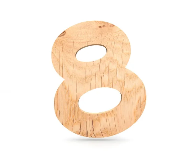 Decorative wooden alphabet digit eight symbol - 8. 3d rendering illustration. Isolated on white background — Stock Photo, Image