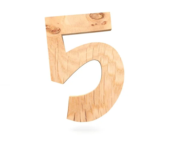 Декоративный деревянный алфавит цифра пять символов - 5. 3d визуализация иллюстрации. Изолированный на белом фоне — стоковое фото