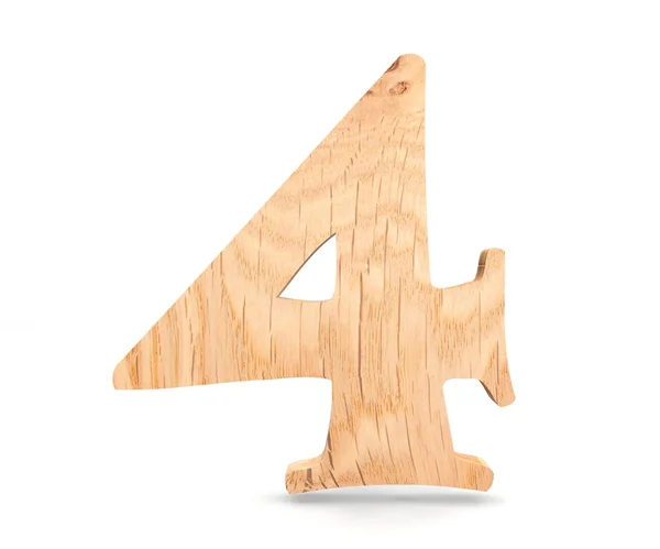 Декоративный деревянный алфавит цифра четыре символа - 4. 3d визуализация иллюстрации. Изолированный на белом фоне — стоковое фото