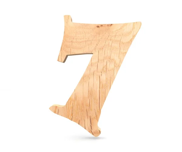 Decorative wooden alphabet digit seven symbol - 7. 3d rendering illustration. Isolated on white background — Stock Photo, Image