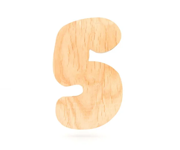 Dekorációs fa ábécét öt számjegyszimbólum - 5. 3D rendering illusztráció. Elszigetelt fehér background — Stock Fotó