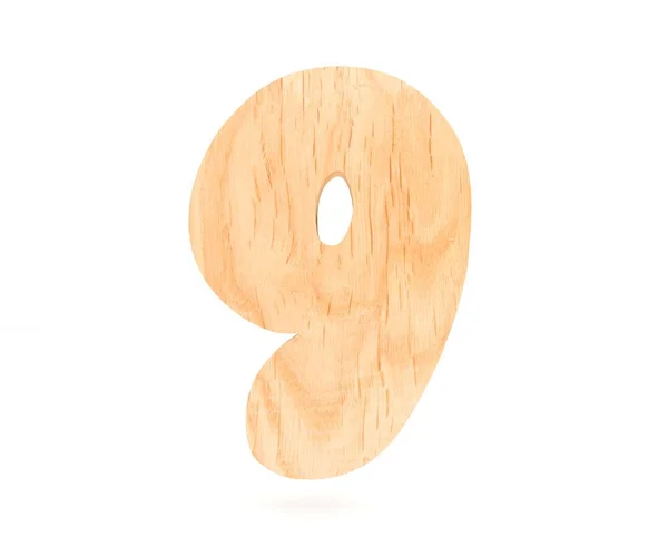 Декоративный деревянный алфавит цифра девять символов - 9. 3d визуализация иллюстрации. Изолированный на белом фоне — стоковое фото