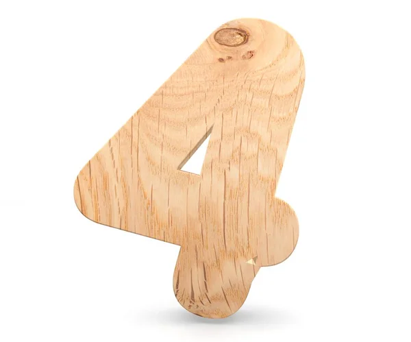 Chiffre de l'alphabet décoratif 3D en bois quatre symboles - 4. Isolé sur fond blanc — Photo
