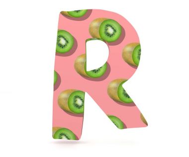 3D dekoratif alfabesi, büyük harf R kivi desen kullanılır.