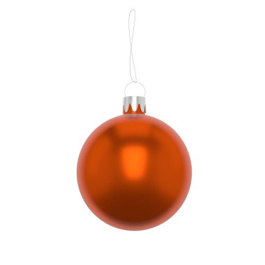 Beyaz bir arka plan üzerinde izole dizeyle 3D resimde turuncu Noel top.