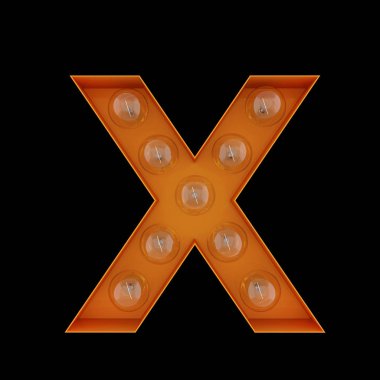 3D çizim. Ampuller ile büyük harf X.