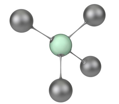 3D render illüstrasyon. Krom cilalı molekül modeli soyut kavram. Beyaz arka plan üzerinde izole moleküler şekli.