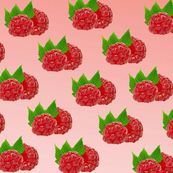 Raspberries pattern on pastel pink background. Minimal fruit concept.