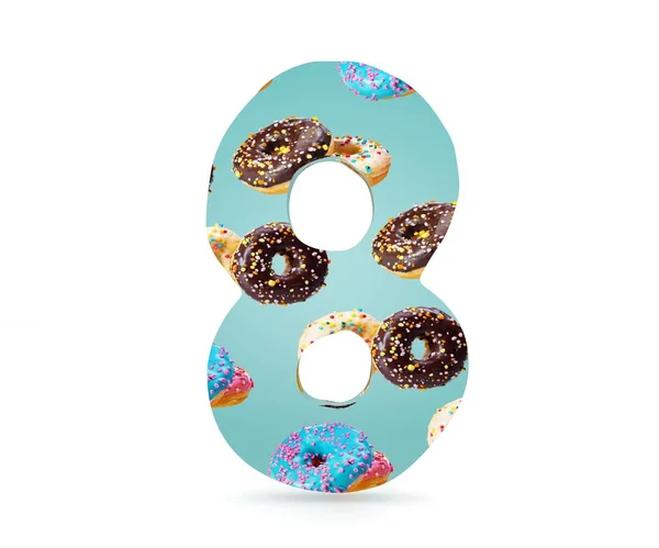 Decorative alphabet digit one symbol used pattern of donuts- 8. 3d rendering illustration. Isolated on white background — Stock Photo, Image