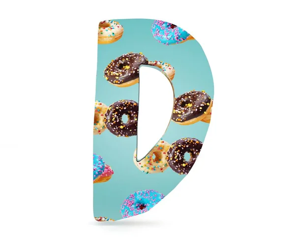 Alfabeto decorativo 3D, letra D mayúscula patrón utilizado de rosquillas — Foto de Stock