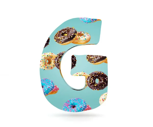 3D decorative Alphabet, capital letter G used pattern of donuts — Stock Photo, Image