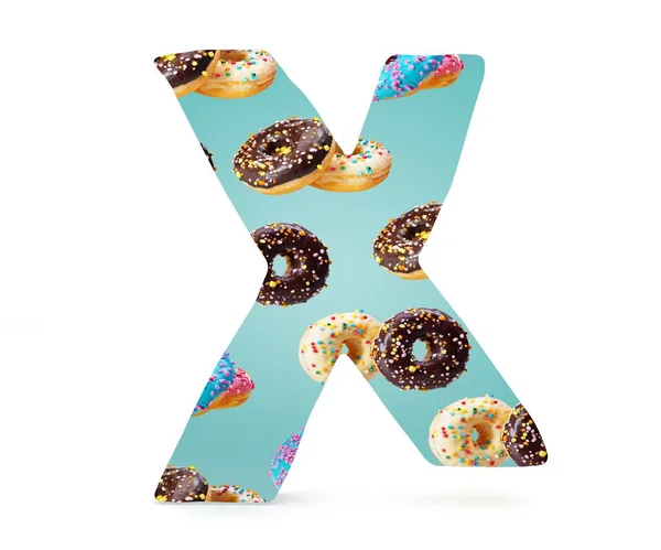 3D decorative Alphabet, capital letter X used pattern of donuts — Stock Photo, Image