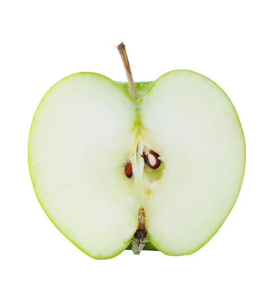 Πράσινη φέτα μήλου απομονωμένη σε λευκό με μονοπάτι κοπής — Φωτογραφία Αρχείου
