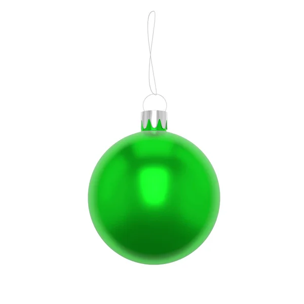 Ilustração 3D Bola de Natal verde com corda, isolada sobre um fundo branco . — Fotografia de Stock