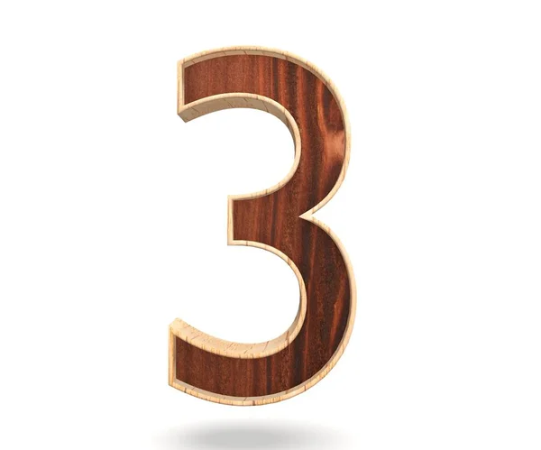 Alfabeto decorativo de madera dígito tres símbolo - 3. Ilustración de representación 3d. Aislado sobre fondo blanco —  Fotos de Stock