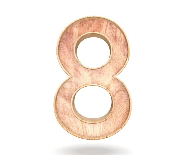 Διακοσμητικά ξύλινα αλφάβητο σύμβολο ψηφίου οκτώ - 8. 3D απεικόνιση απόδοσης. Απομονωμένα σε λευκό φόντο — Φωτογραφία Αρχείου