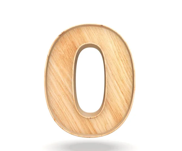 Decorative wooden alphabet digit zero symbol - 0. 3d rendering illustration. Isolated on white background — Stock Photo, Image