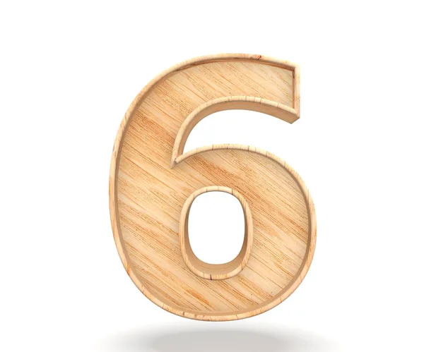 Alfabeto decorativo de madeira dígito zero símbolo - 6. ilustração de renderização 3d. Isolado sobre fundo branco — Fotografia de Stock
