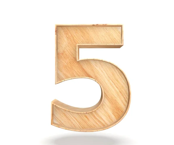 Dekorativní dřevěné abecedy číslice nula symbolu - 5. 3D vykreslování obrázku. Izolované na bílém pozadí — Stock fotografie