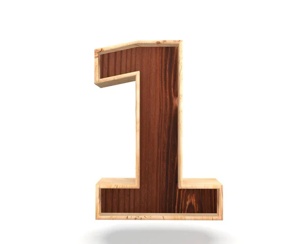 Simbolo zero di cifra di alfabeto decorativo di legno - 1. Illustrazione di rendering 3d. Isolato su sfondo bianco — Foto Stock