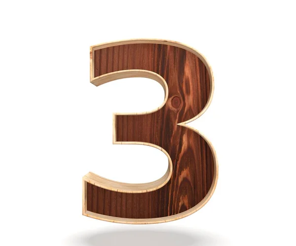 Alfabeto decorativo de madera dígito cero símbolo - 3. Ilustración de representación 3d. Aislado sobre fondo blanco —  Fotos de Stock