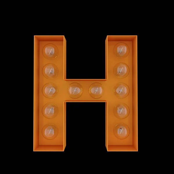 Ilustracja 3D. Wielka litera H z żarówek. — Zdjęcie stockowe