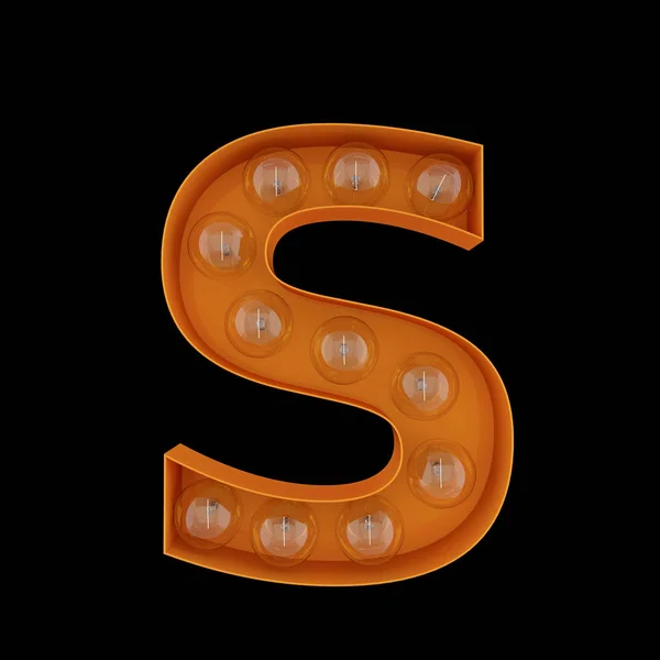3D obrázek. Velké písmeno S s žárovky. — Stock fotografie