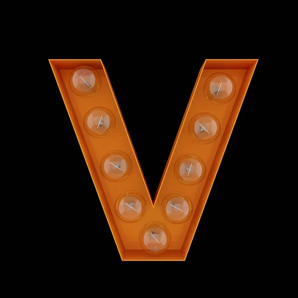 3D απεικόνιση. Το κεφαλαίο γράμμα V με λαμπτήρες. — Φωτογραφία Αρχείου