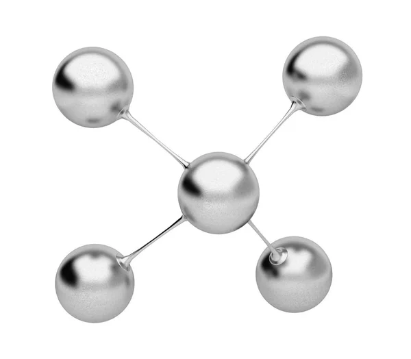3 d レンダリング図。クロム洗練された分子モデルの抽象的な概念。白い背景に分離された分子の形状. — ストック写真