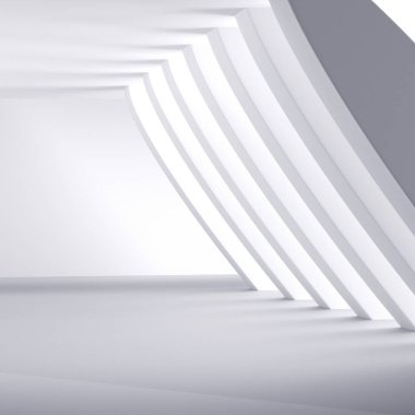 Fütüristik iç arka plan. Beyaz soyut oturma odası konsepti. Minimalist grafik tasarım