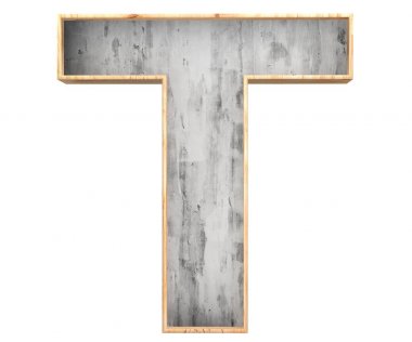 3D dekoratif beton ahşap kenarlıklı alfabesi, büyük harf T