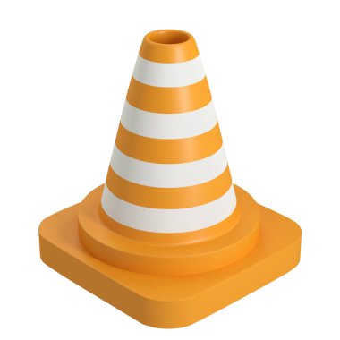 Trafik yol koni üstten görünüm. Yol üzerinde izole beyaz arka plan oturum açın. 3D render illüstrasyon