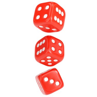 Üç kırmızı oyun dices uçuş. Casino kumar. 3D render illüstrasyon